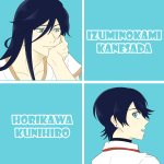 イラストの構図を調べていたら、これ試したい!!ってものを見つけたので描いてみました。
二人の瞳の色の浅葱色でまとめたら衣装と合わせて夏っぽくなったので、描いていて楽しかったです!夏はこれくらい薄着で過ごして欲しいです、特に重ね着多い兼さんは。 土方組イラスト