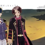 せっかくなので表紙とつながる裏表紙も公開してみました!
遠くの方で燃えた本丸の焼け跡がちょっとだけ見えるのが私的エモポイントです!!
テンプレートいっぱいまで描いているので、実際の本ではもっと切り取られちゃいます。
手をつなぎそうでまだつないでいない、くらいの距離感が好きでこのイラストを描きました。 堀清新刊の表紙と裏表紙のイラスト
