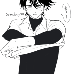 堀川くんのポロシャツも描きたいしアンダーシャツも描きたい!!となった結果、ちょっとだけポロシャツを脱いでもらいました!腕の筋とか腹筋を描くのも楽しくて最高でした!
本当に、芋ジャージの下にこんな素敵な服を着ているなんて堀川国広という男は……ギャップを作るのが上手ですね。策士ですね。邪道ですね。
でも、そんなところが好き!!! 堀川くんイラスト